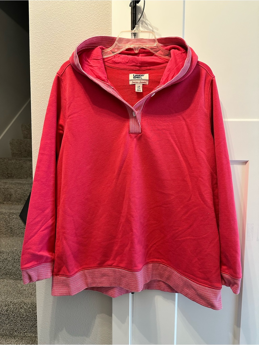 Lands' End Women's Hot Pink Quarter-Zip Pullover Sweater Hoodie size L 14-16